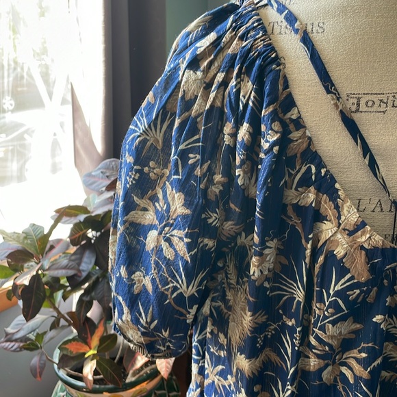 La Vie Rebecca Taylor 100% cotton blue and beige floral boho dress. XL - Picture 8 of 12